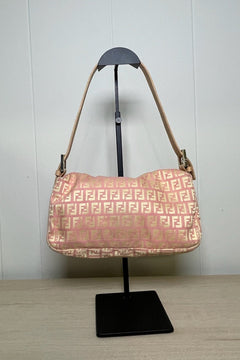 Fendi Pink Monogram Canvas Baguette Shoulder Bag Pink / Beige