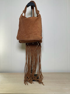 Brown Suede Perforated Fringe Crossbody Bag