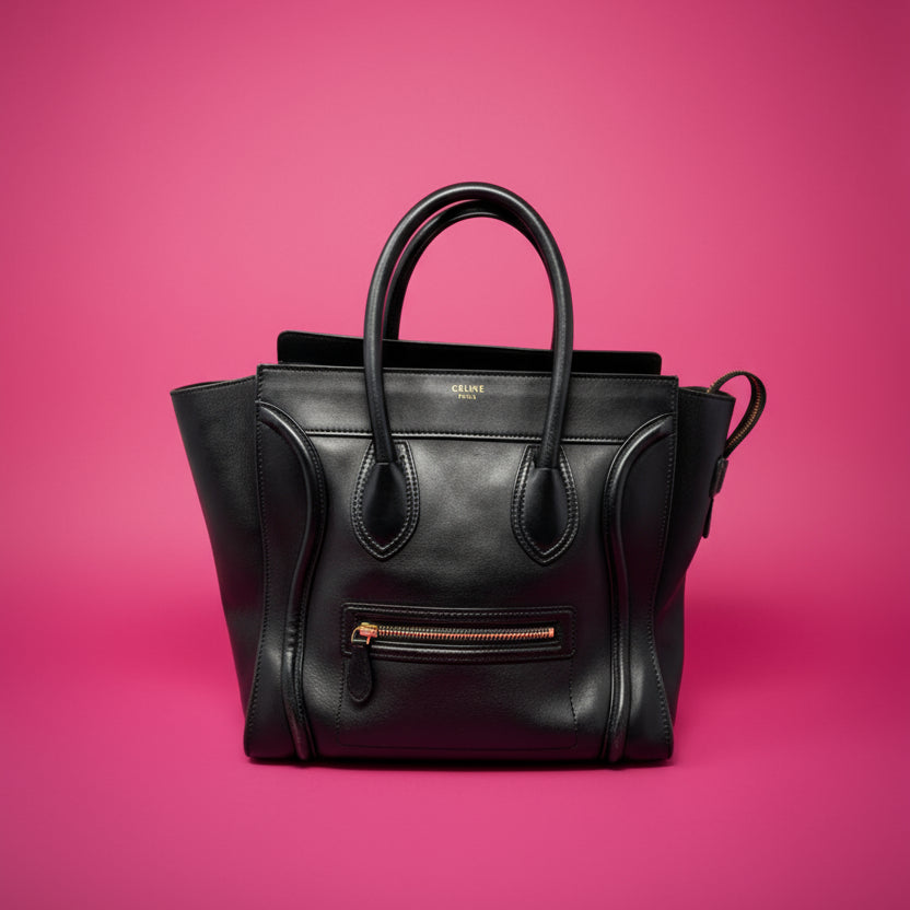Celine Luggage Black Leather Tote Bag