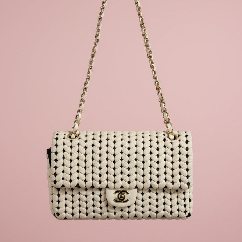 Chanel Flap Bag Beige Woven Knit