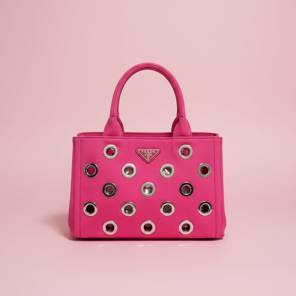 Prada Grommet Canapa Mini Canvas Pink