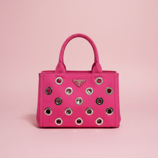 Prada Grommet Canapa Mini Canvas Pink