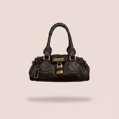 Chloe Paddington Leather Boston Bag Hand Bag Medium Dark Brown