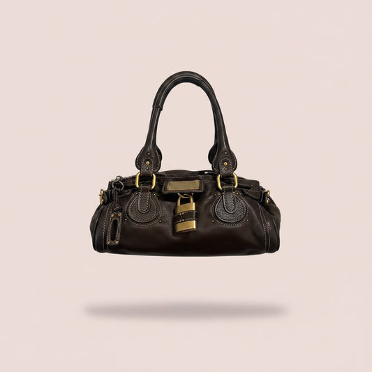 Chloe Paddington Leather Boston Bag Hand Bag Medium Dark Brown