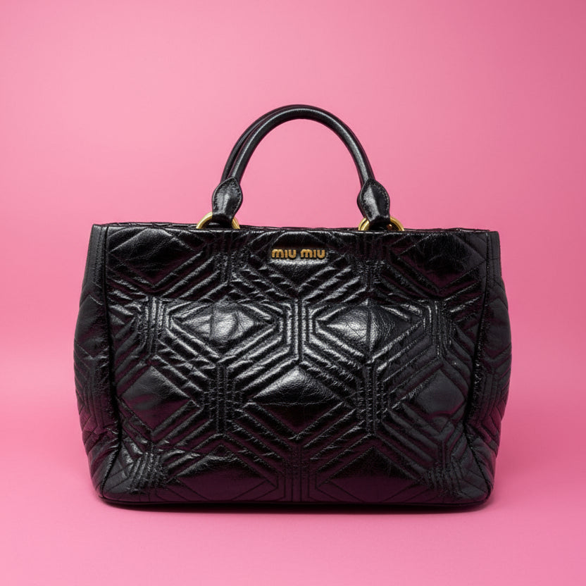 Miu Miu Matelasse Hand Bag Leather 2way Black