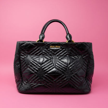 Miu Miu Matelasse Hand Bag Leather 2way Black