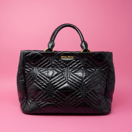 Miu Miu Matelasse Hand Bag Leather 2way Black