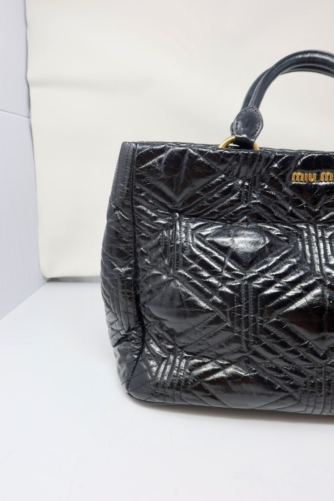 Miu Miu Matelasse Hand Bag Leather 2way Black