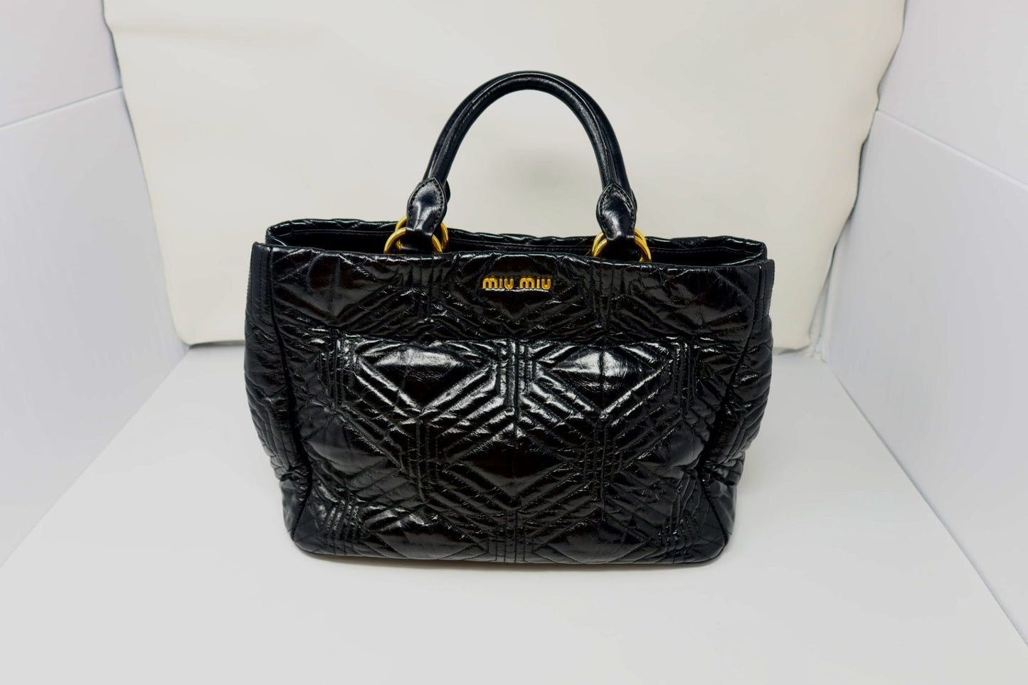 Miu Miu Matelasse Hand Bag Leather 2way Black