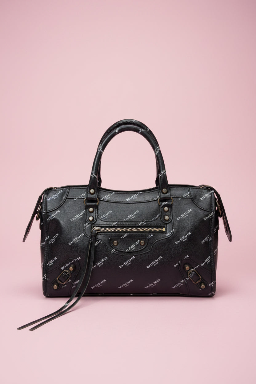 Balenciaga Logo Black City Bag