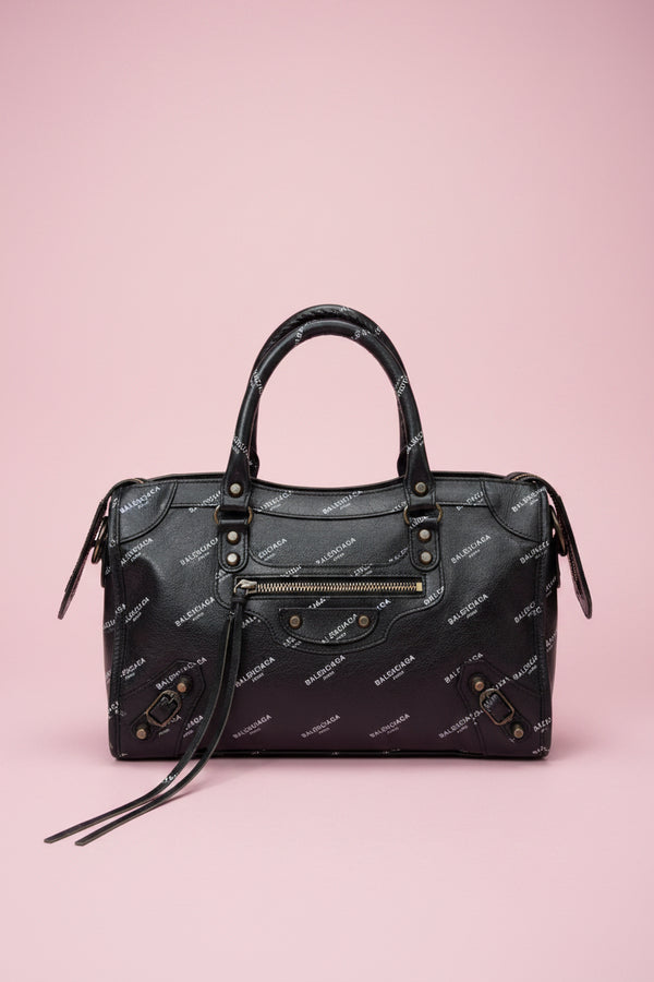 Balenciaga Logo Black City Bag