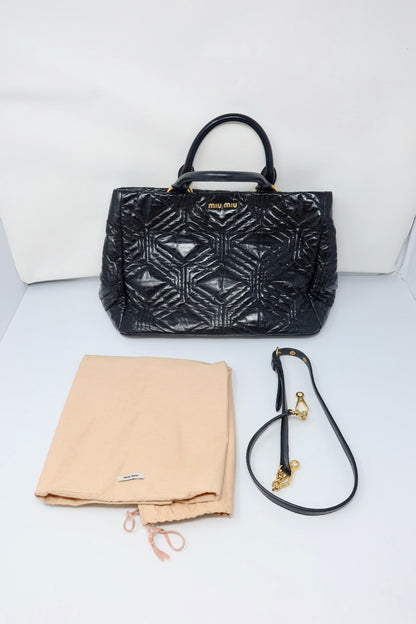 Miu Miu Matelasse Hand Bag Leather 2way Black
