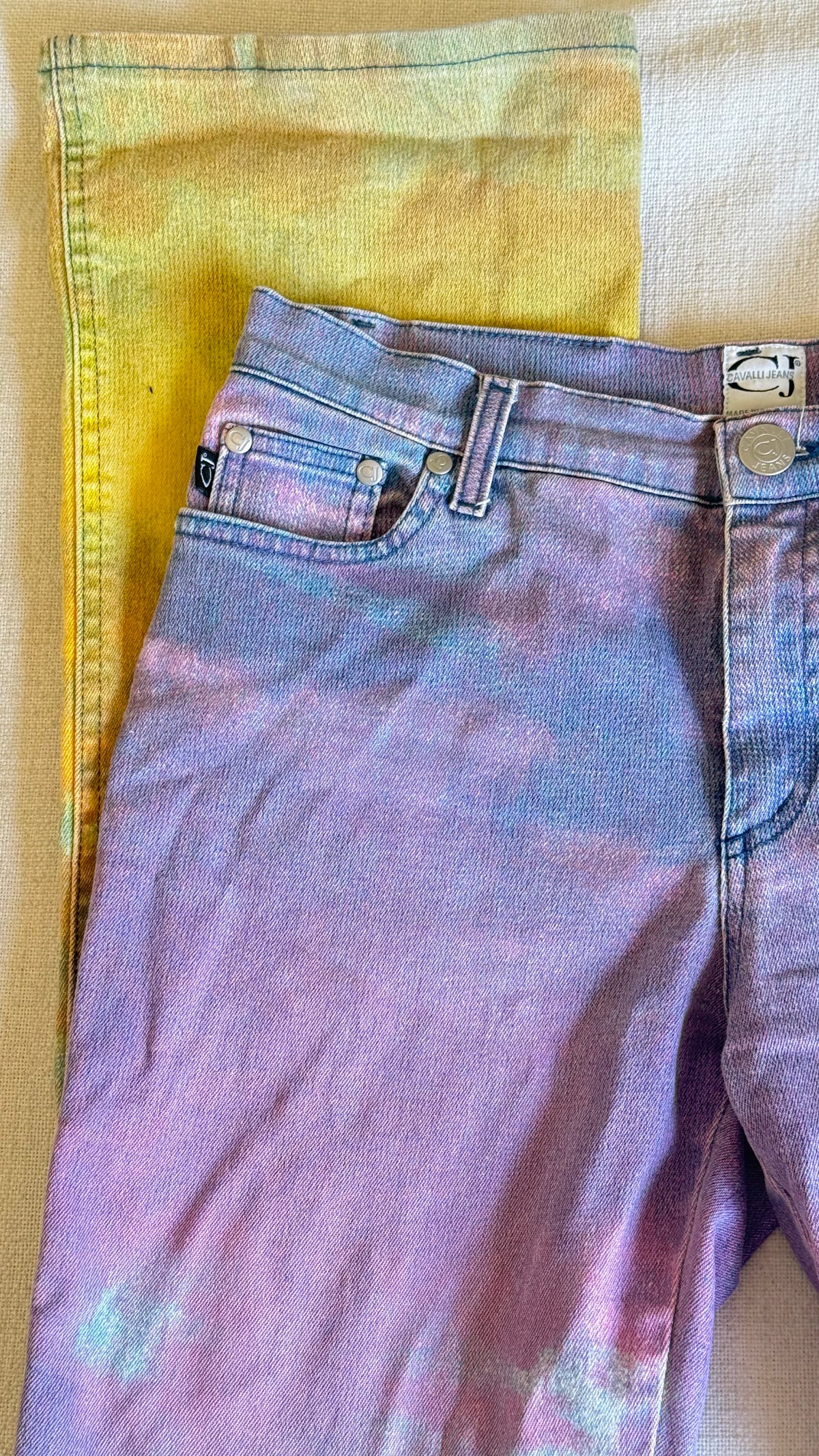 Cavalli Jeans Watercolor Tie-Dye Bootcut Jeans Y2K - Small