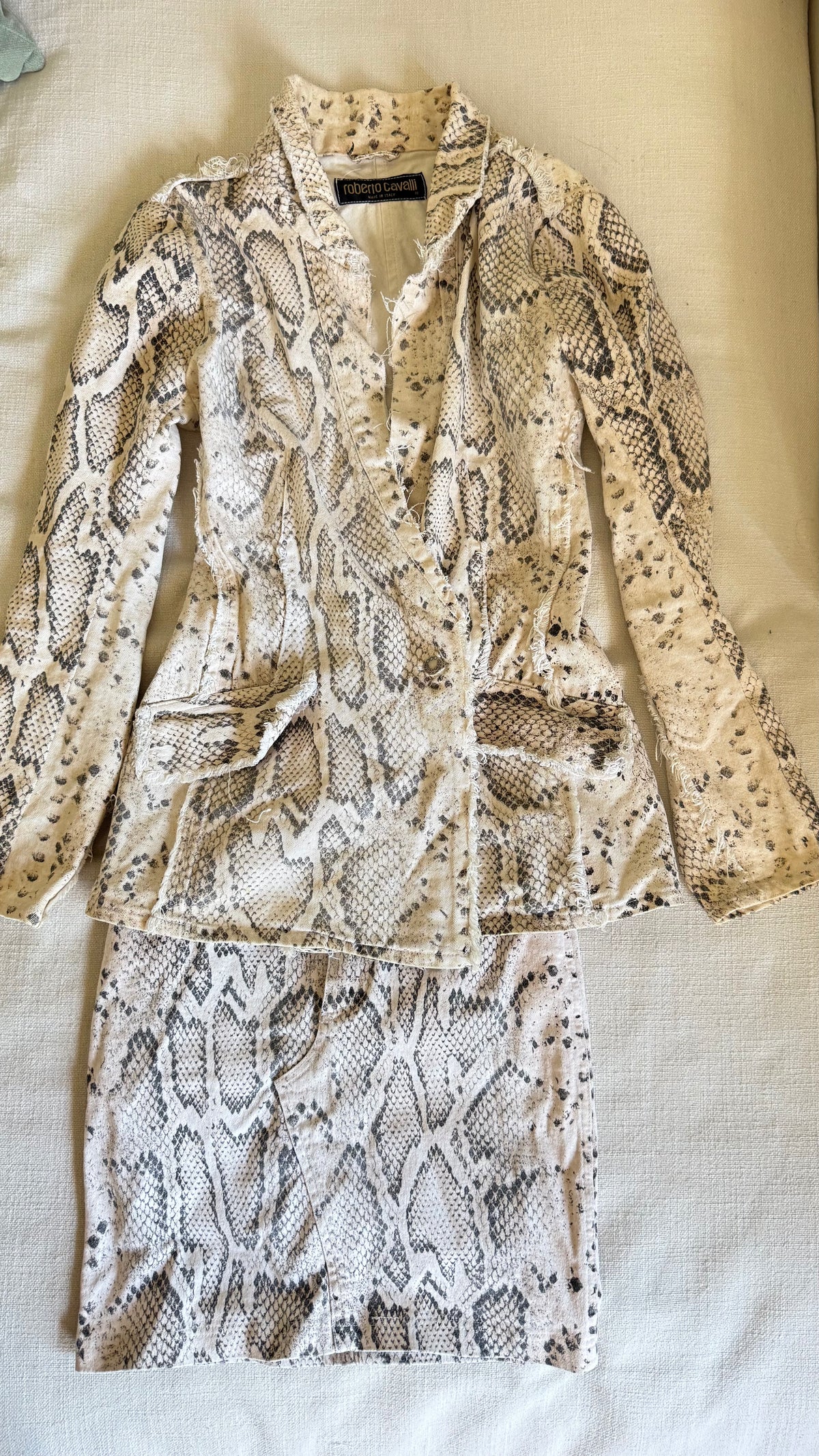 SS 1998 Roberto Cavalli Python Print Stretch Cotton Suit Set