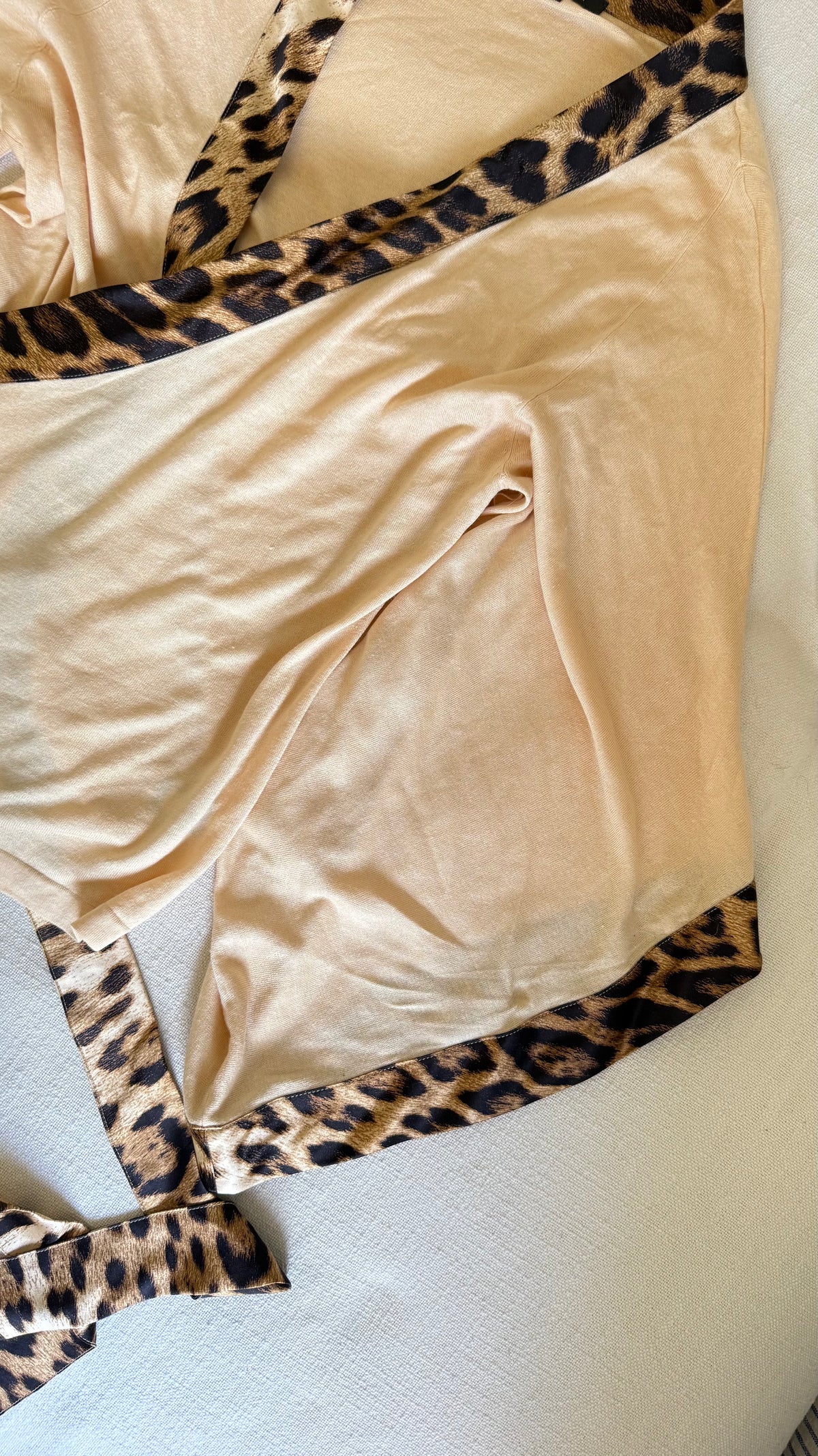 Roberto Cavalli Cream Knit Leopard Silk Wrap Top Mid-2000s - IT 40