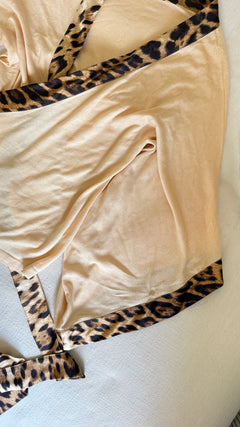 Roberto Cavalli Cream Knit Leopard Silk Wrap Top Mid-2000s - IT 40