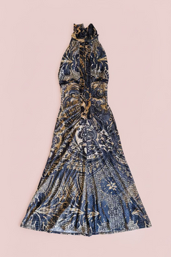 Roberto Cavalli Fall/Winter 2006 Indigo & Gold Python Print Silk Jersey Halter Gown