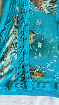 Ed Hardy by Christian Audigier Koi Fish Lace-Up Strapless Mini Dress - Size S