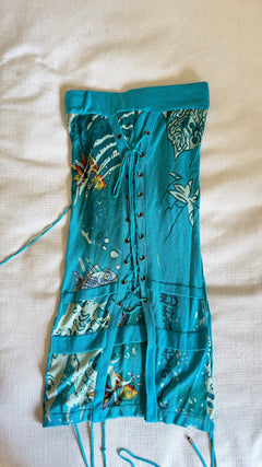 Ed Hardy by Christian Audigier Koi Fish Lace-Up Strapless Mini Dress - Size S