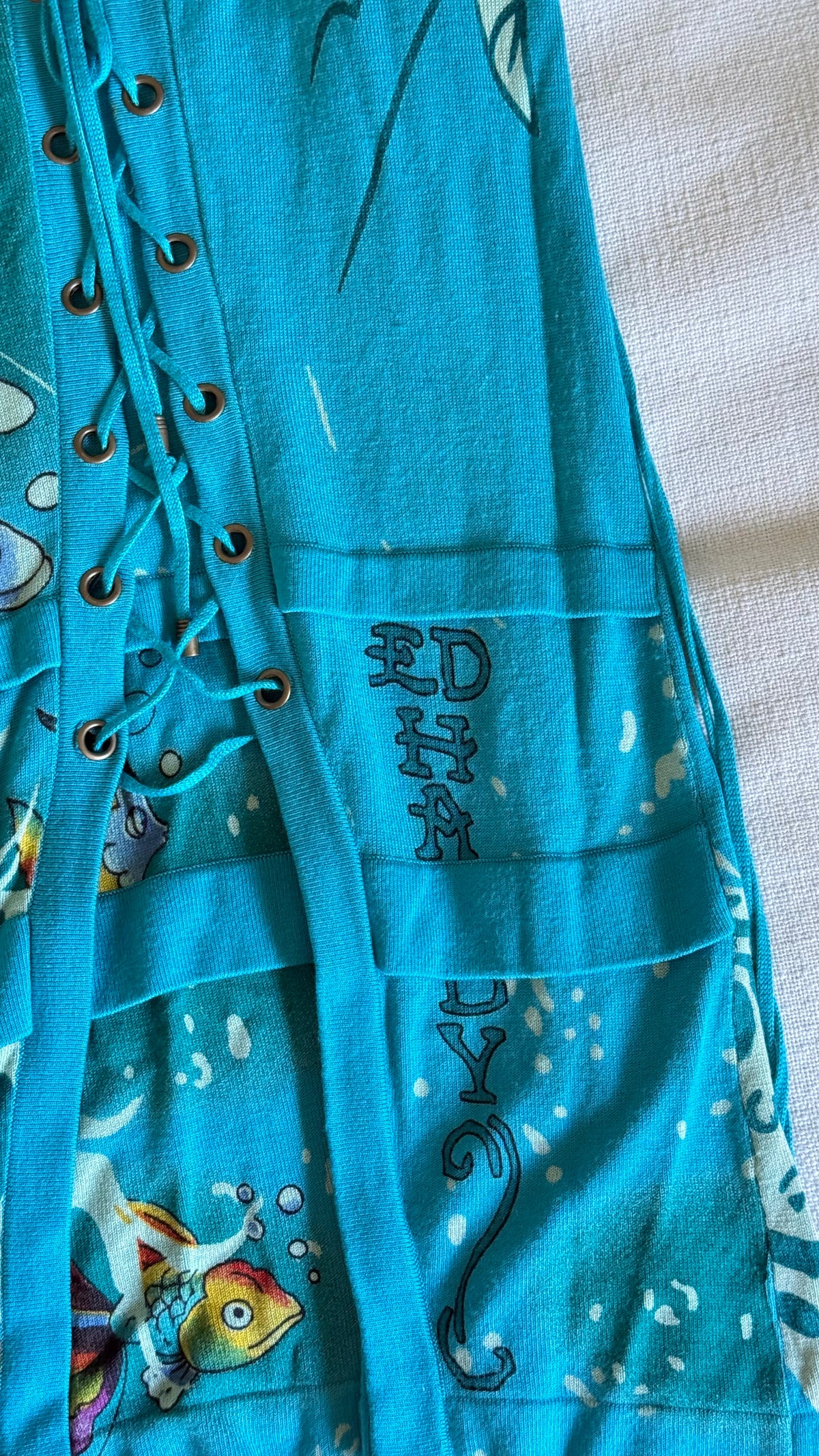 Ed Hardy by Christian Audigier Koi Fish Lace-Up Strapless Mini Dress - Size S