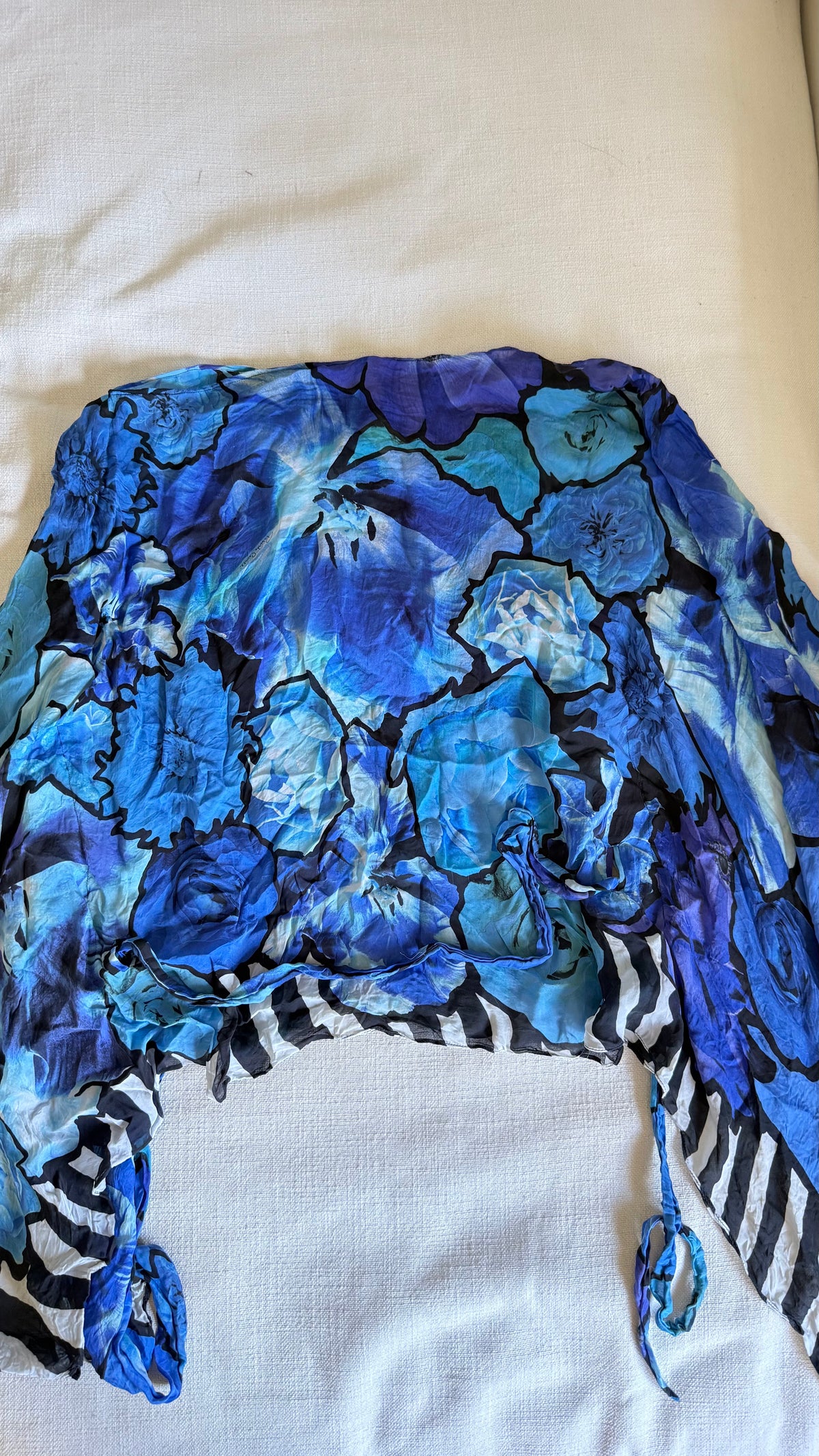 Roberto Cavalli Blue Watercolor Floral Silk Chiffon Top