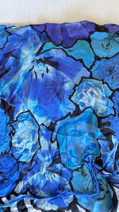 Roberto Cavalli Blue Watercolor Floral Silk Chiffon Top