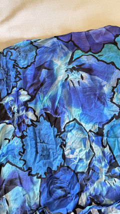 Roberto Cavalli Blue Watercolor Floral Silk Chiffon Top