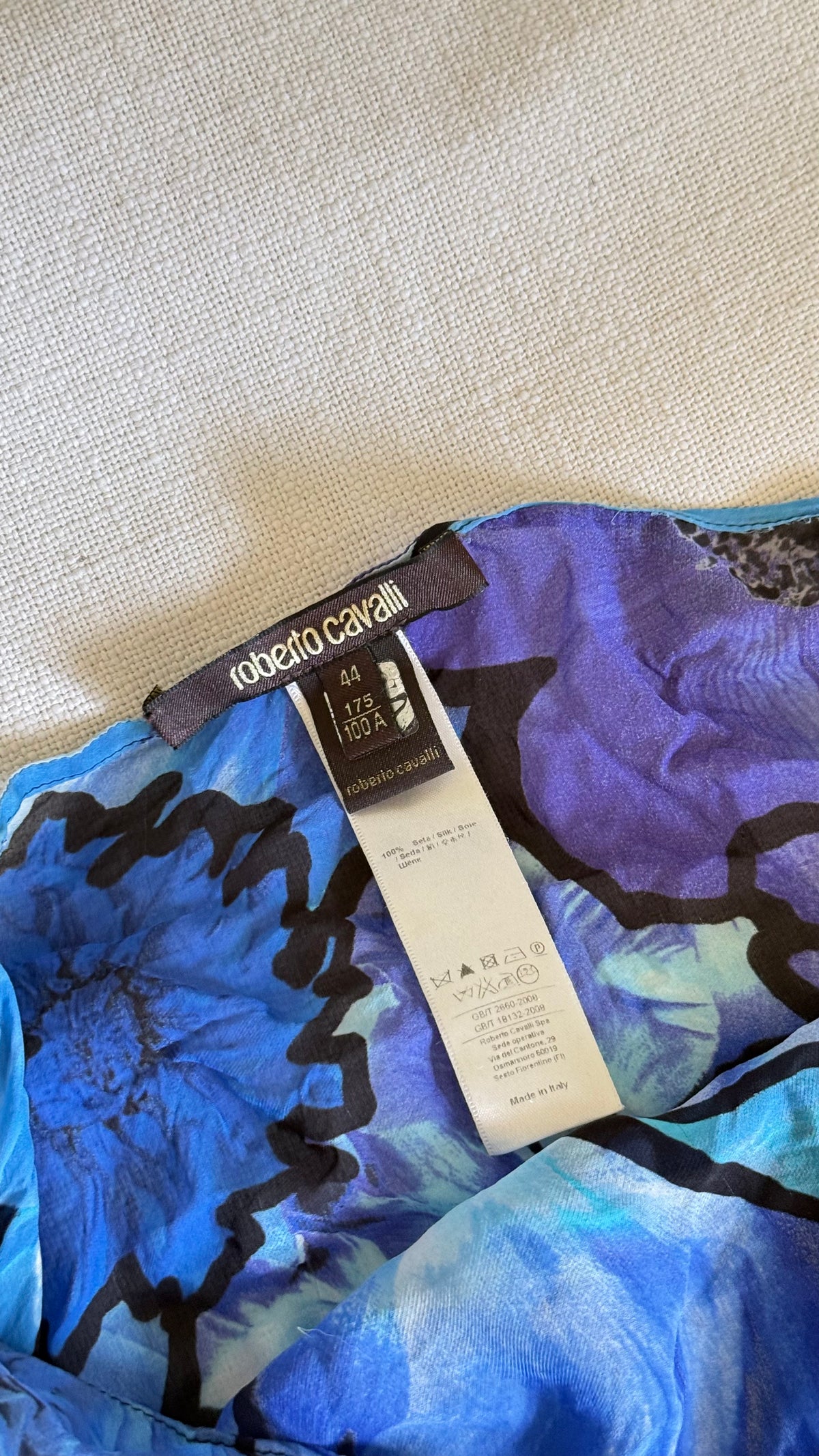 Roberto Cavalli Blue Watercolor Floral Silk Chiffon Top