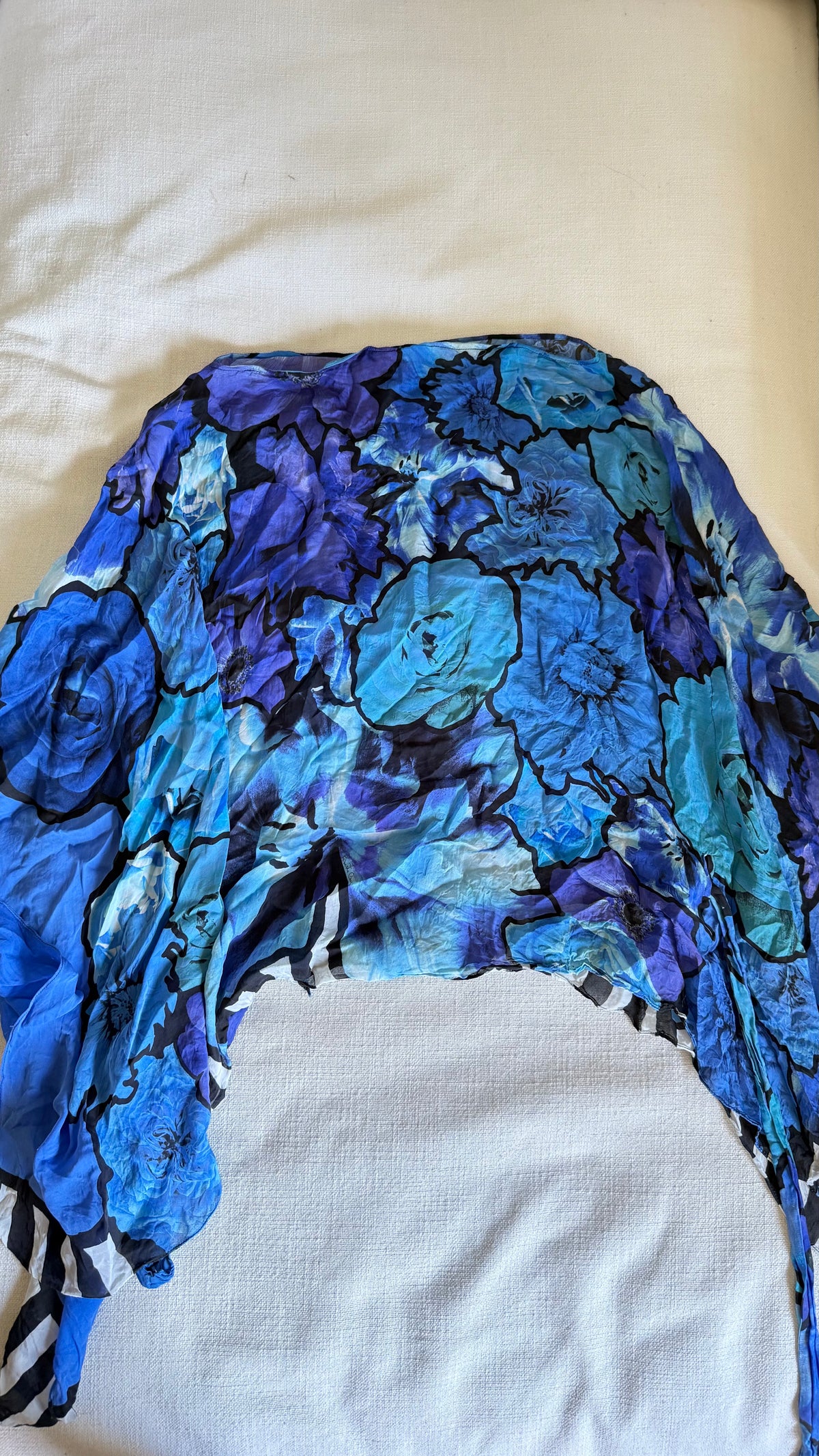 Roberto Cavalli Blue Watercolor Floral Silk Chiffon Top