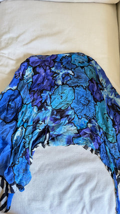 Roberto Cavalli Blue Watercolor Floral Silk Chiffon Top