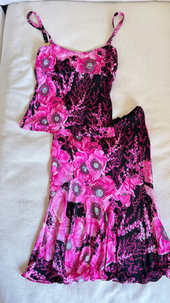 SS2002 Gianni Versace Couture by Donatella Versace Pink Poppy Floral Print Stretch Set
