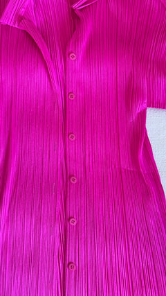 Issey Miyake Pleats Please Fuchsia Button-Up Top
