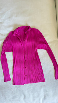 Issey Miyake Pleats Please Fuchsia Button-Up Top
