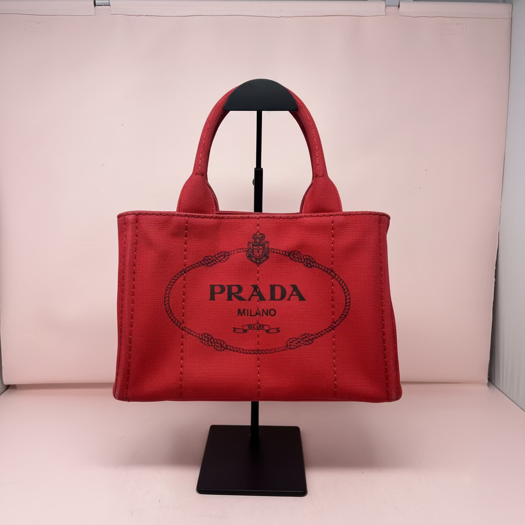 Prada Canapa Convertible Red Tote Canvas Medium