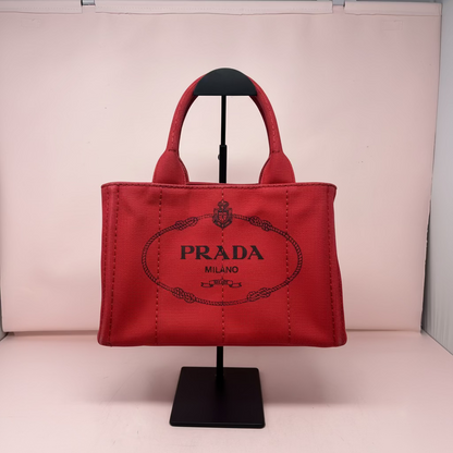 Prada Canapa Convertible Red Tote Canvas Medium