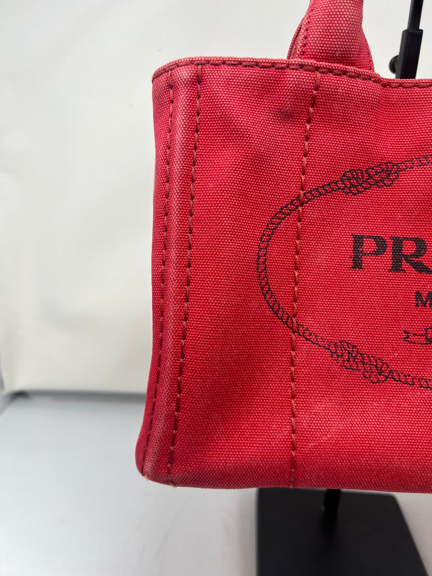 Prada Canapa Convertible Red Tote Canvas Medium