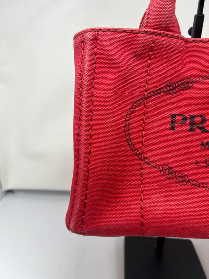 Prada Canapa Convertible Red Tote Canvas Medium