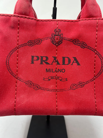 Prada Canapa Convertible Red Tote Canvas Medium