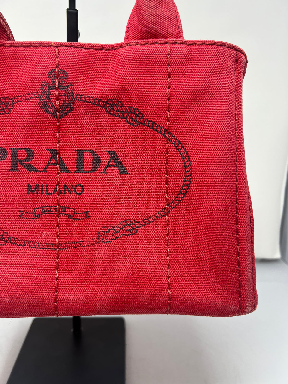 Prada Canapa Convertible Red Tote Canvas Medium