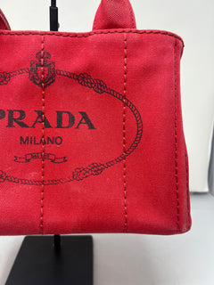 Prada Canapa Convertible Red Tote Canvas Medium