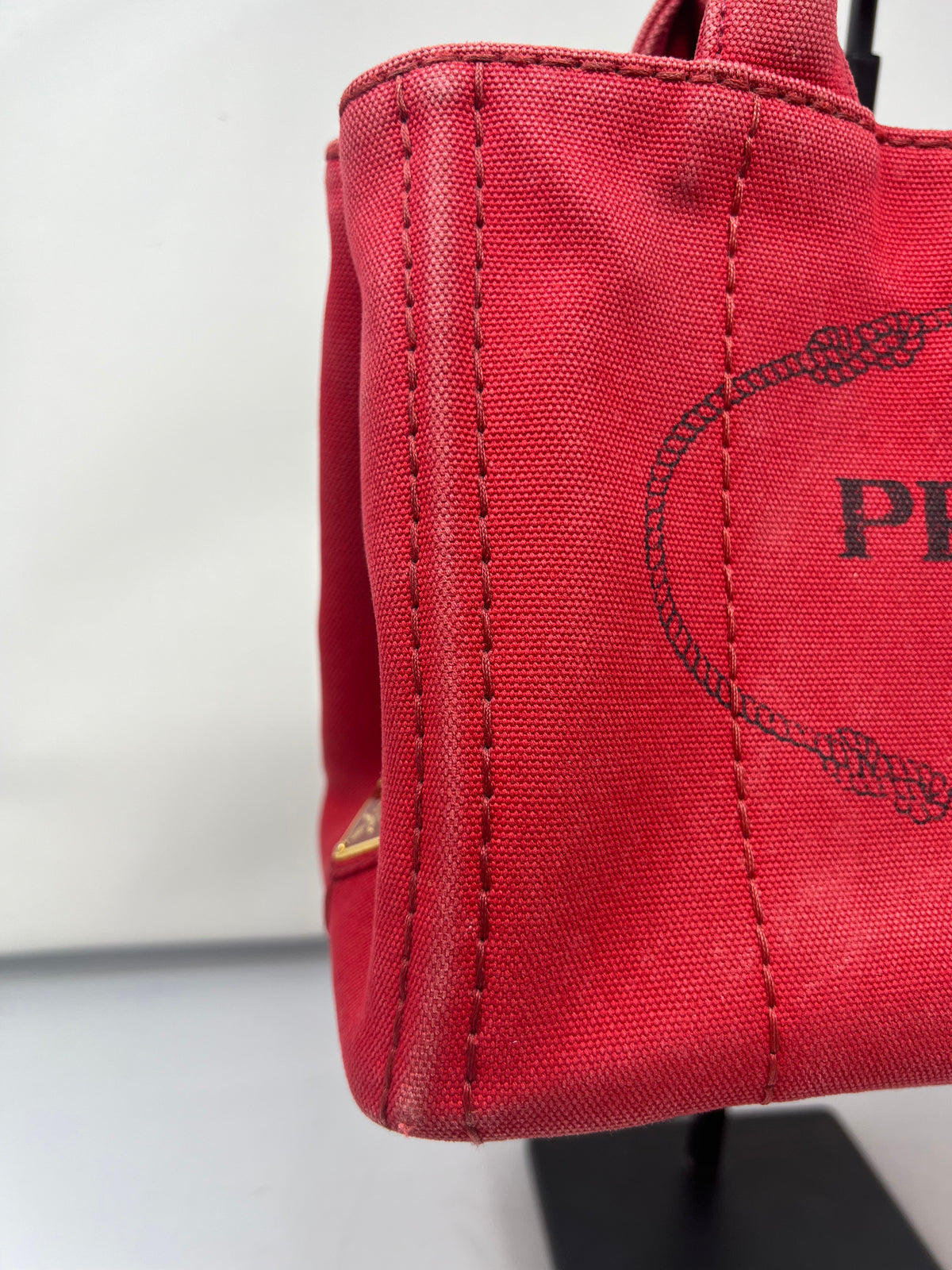Prada Canapa Convertible Red Tote Canvas Medium