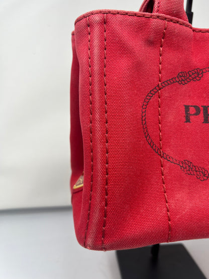 Prada Canapa Convertible Red Tote Canvas Medium