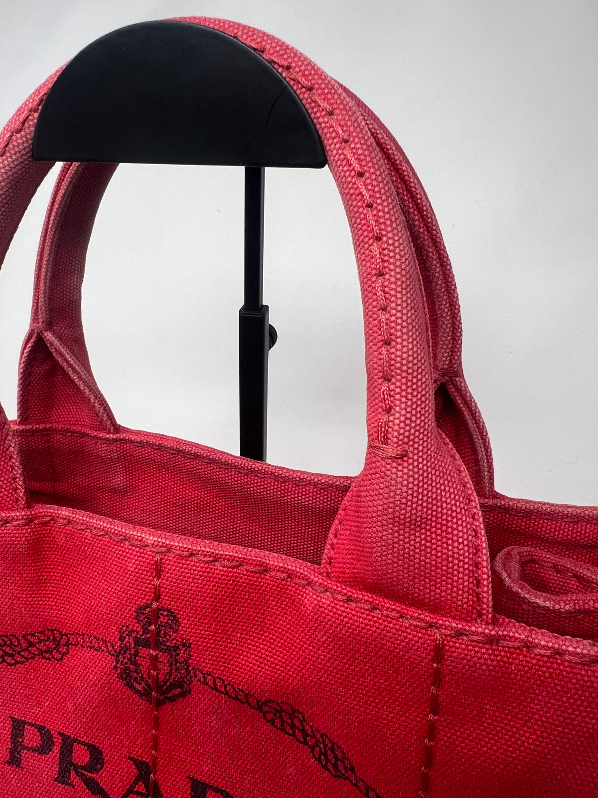 Prada Canapa Convertible Red Tote Canvas Medium