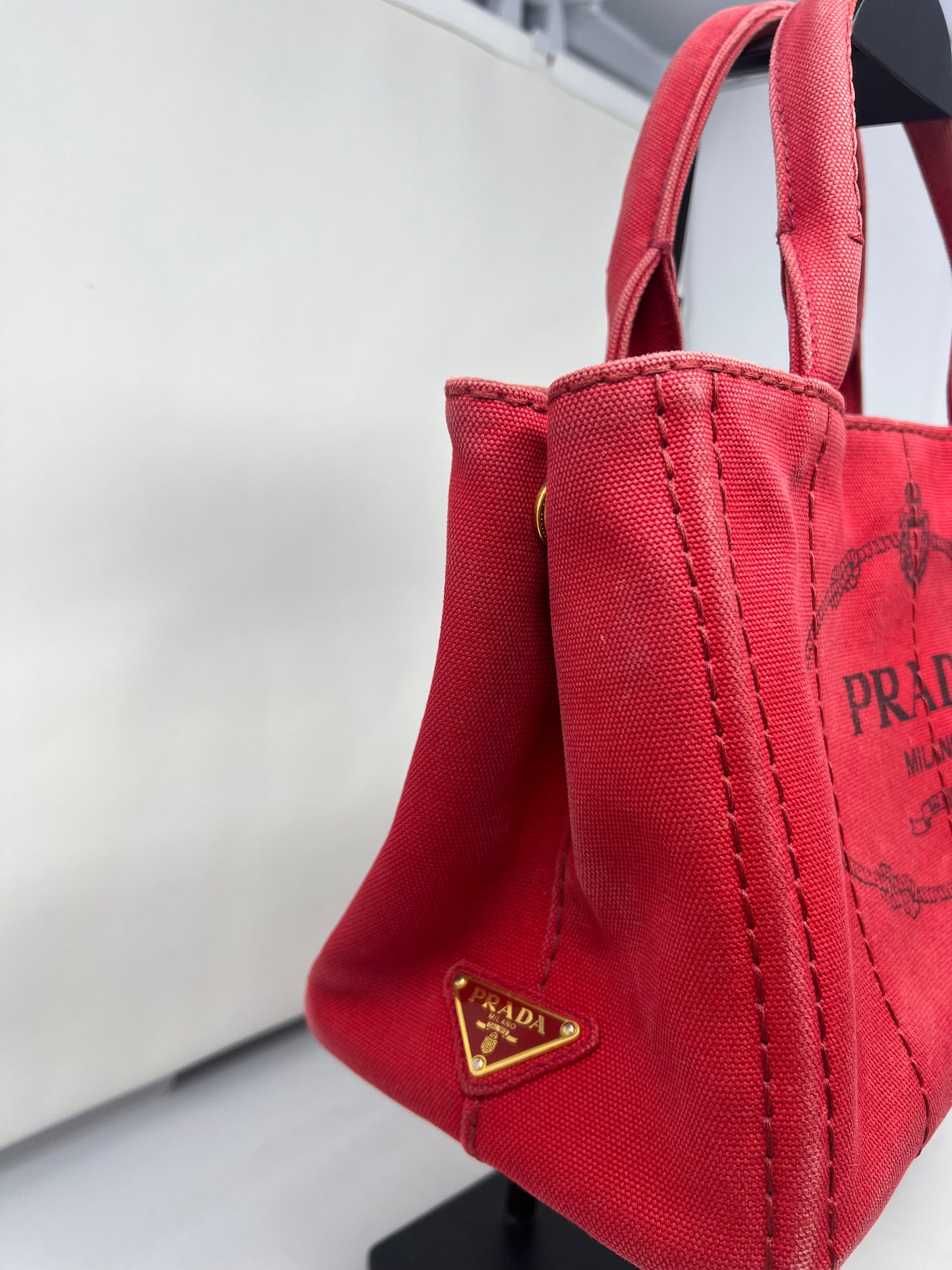Prada Canapa Convertible Red Tote Canvas Medium