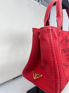 Prada Canapa Convertible Red Tote Canvas Medium