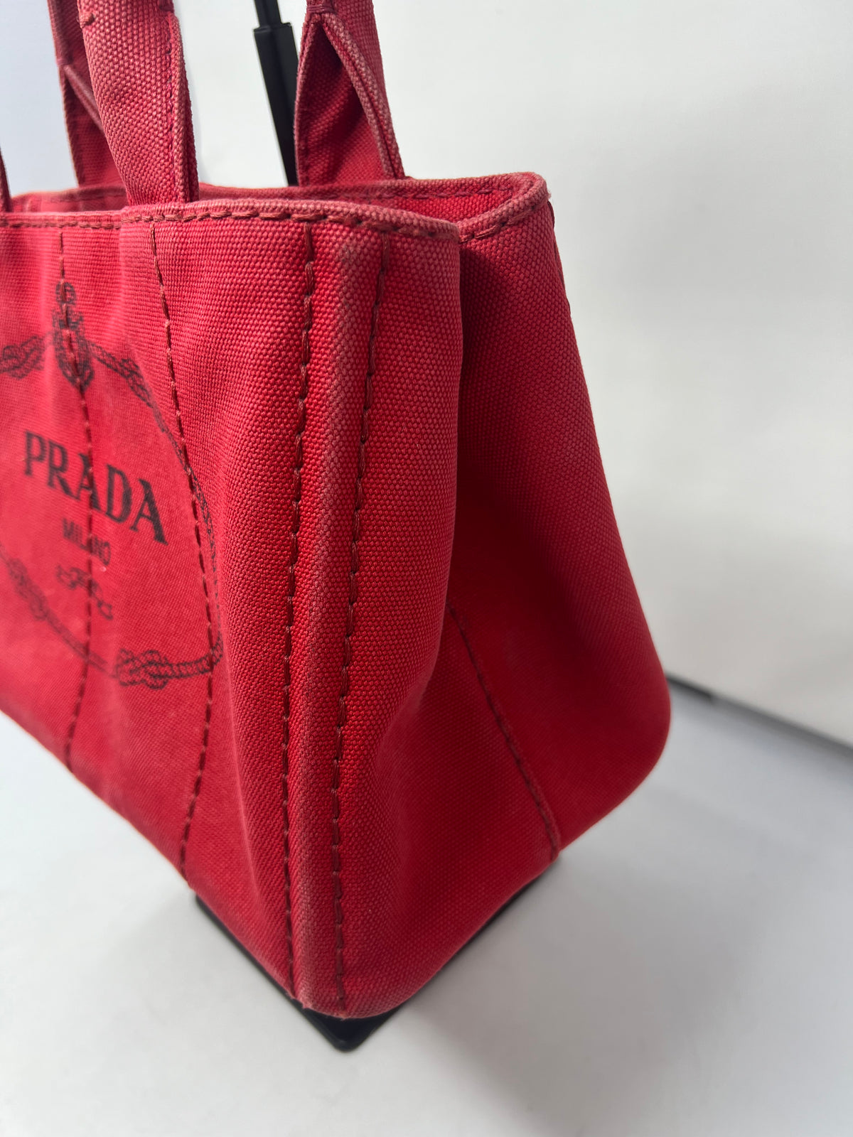 Prada Canapa Convertible Red Tote Canvas Medium
