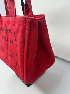 Prada Canapa Convertible Red Tote Canvas Medium