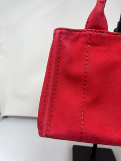 Prada Canapa Convertible Red Tote Canvas Medium