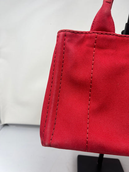 Prada Canapa Convertible Red Tote Canvas Medium