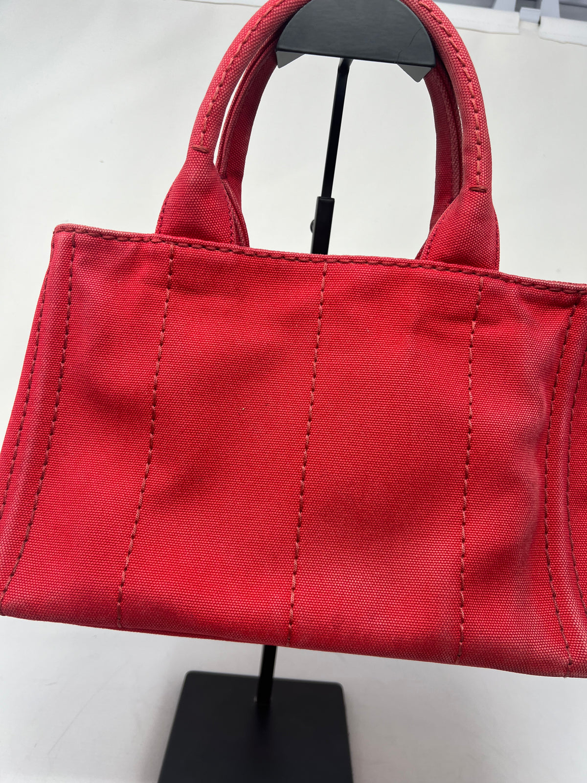 Prada Canapa Convertible Red Tote Canvas Medium
